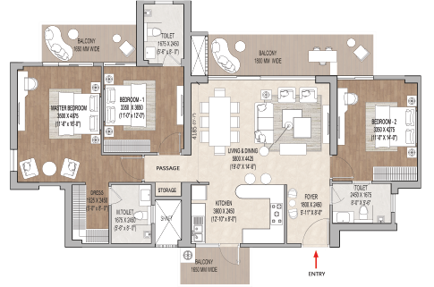4 BHK floor plan at Kalpataru Vian Andheri Lokhandwala