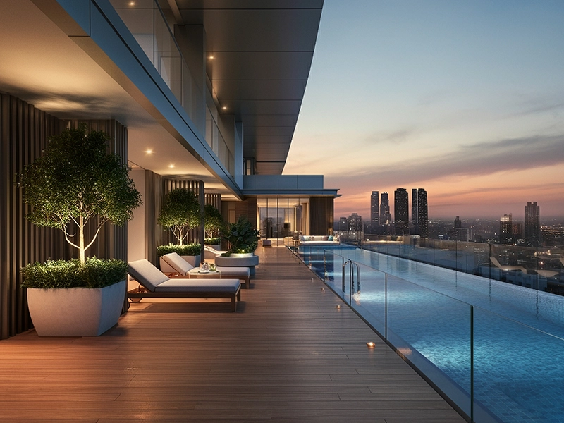 Poolside lounge deck at Kalpataru Vian Lokhandwala Andheri
